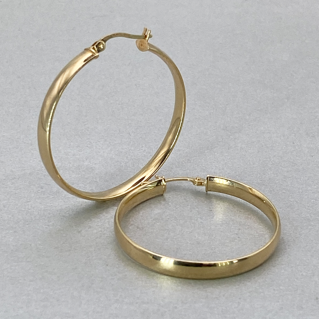 9ct Yellow Gold Hollow Italian 30mm Internal Diameter Half Tube Hoop Earrings