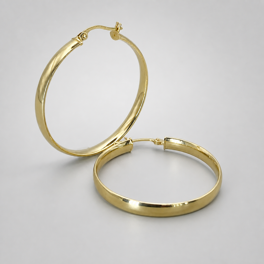 9ct Yellow Gold Hollow Italian 30mm Internal Diameter Half Tube Hoop Earrings
