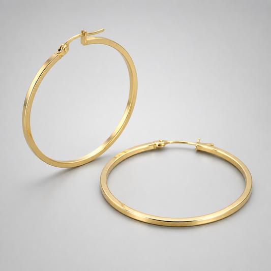 9ct Yellow Gold Hollow Italian 30mm Square Edge Hoop Earrings