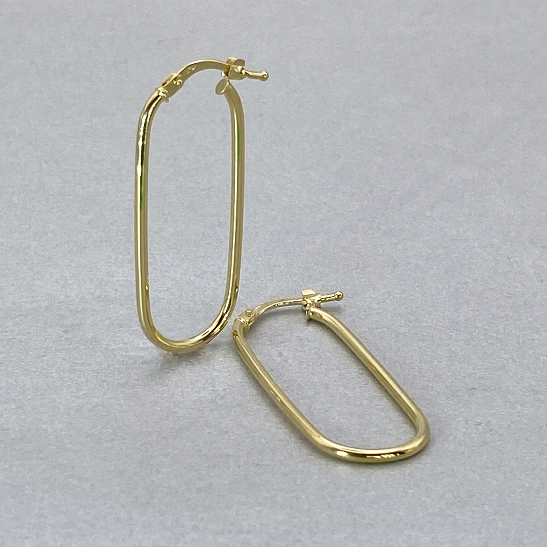 9ct Yellow Gold Hollow Italian Paperclip Style Tube Hoop Earrings