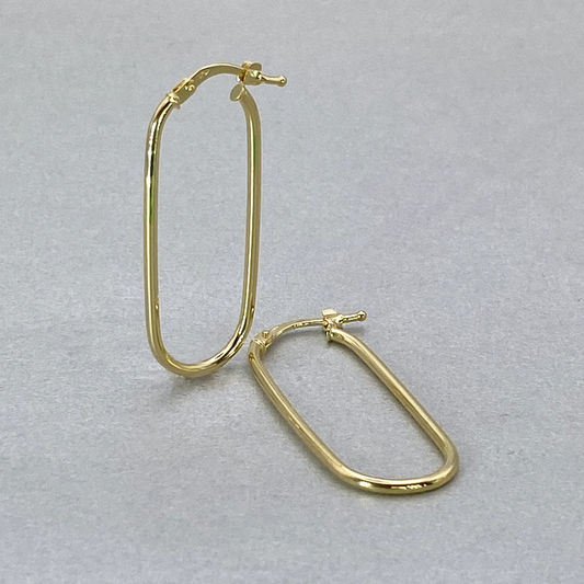9ct Yellow Gold Hollow Italian Paperclip Style Tube Hoop Earrings