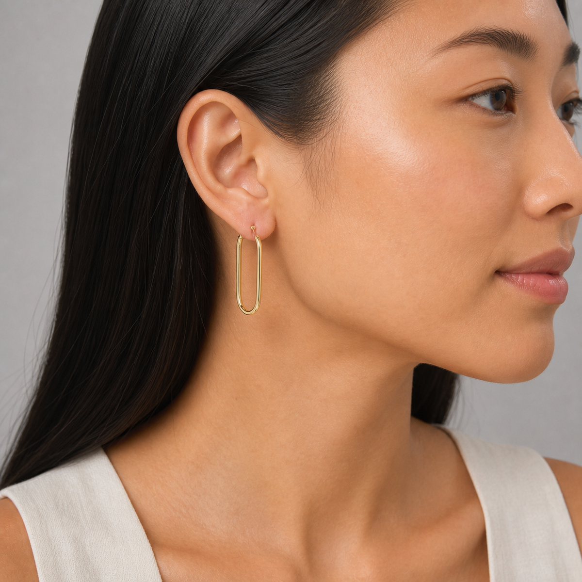 9ct Yellow Gold Hollow Italian Paperclip Style Tube Hoop Earrings