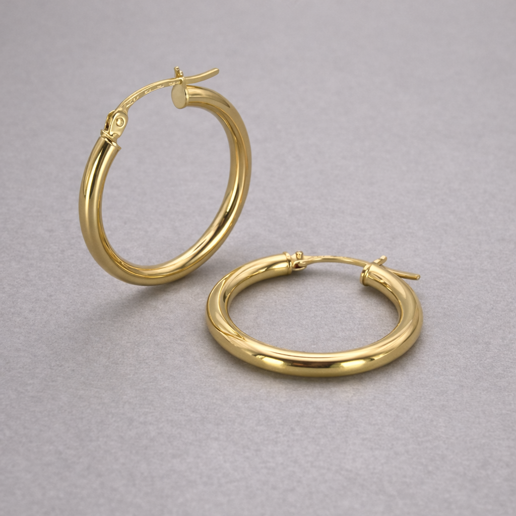 9ct Yellow Gold Hollow Italian 20mm Tube Hoop Earrings