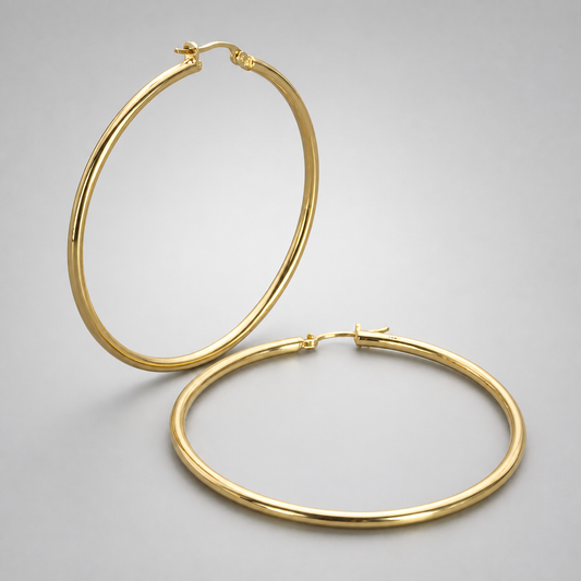 9ct Yellow Gold Hollow Italian 40mm J-Lo style Hoop Earrings