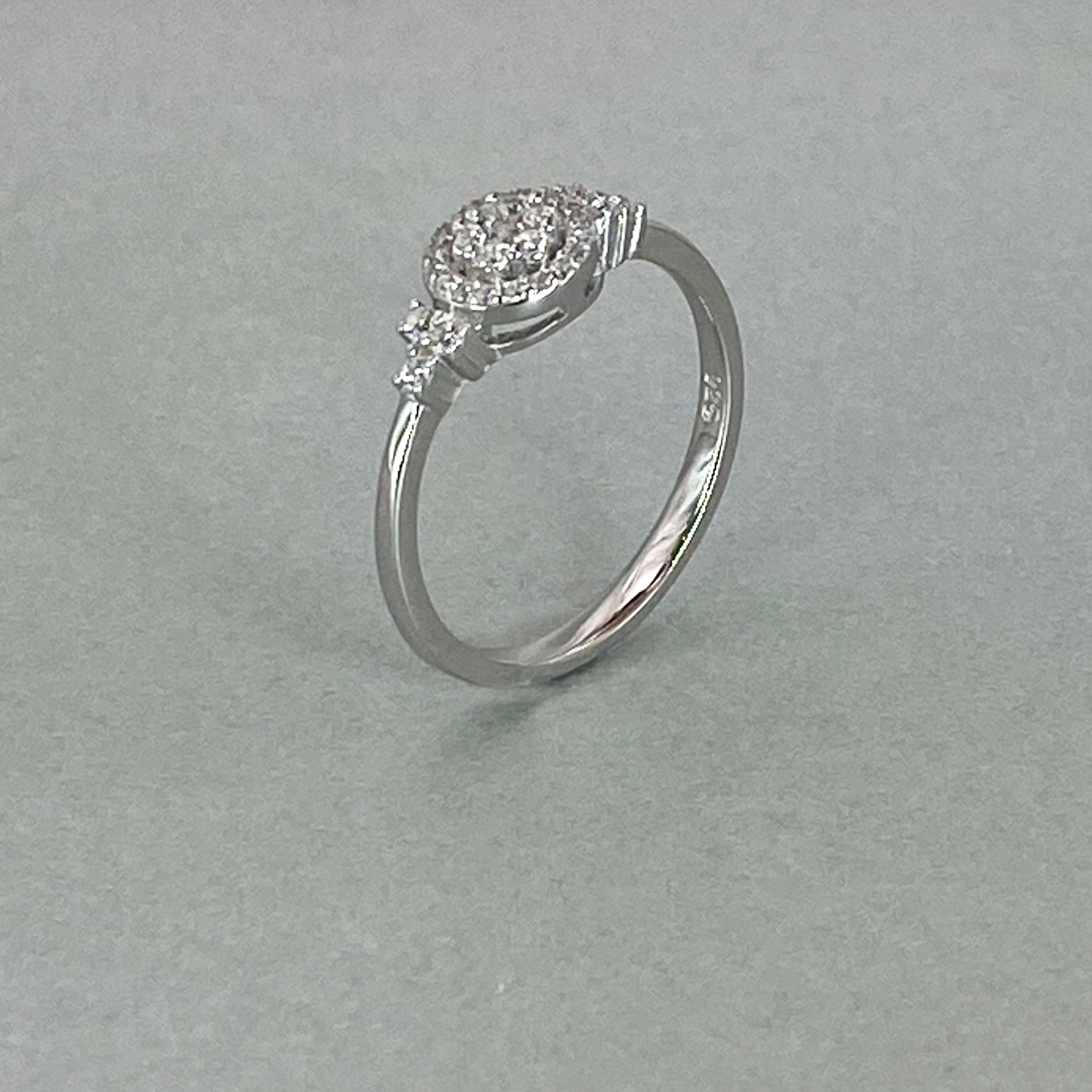 Silver CZ Halo Ring with CZ side detail