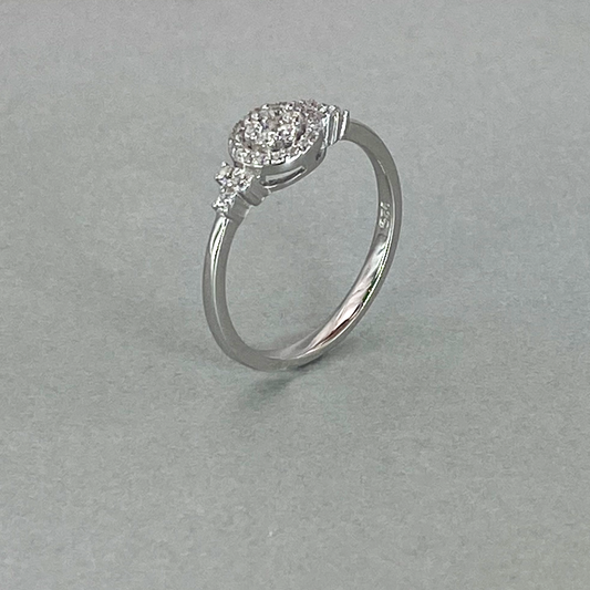 Silver CZ Halo Ring with CZ side detail