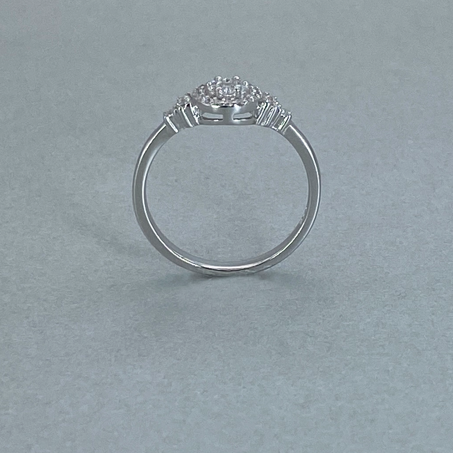 Silver CZ Halo Ring with CZ side detail