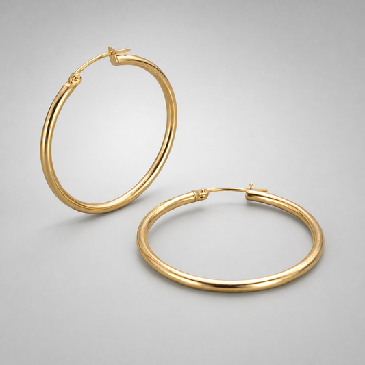 9ct Yellow Gold Hollow Italian 30mm J-Lo style Hoop Earrings