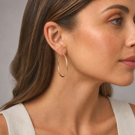 9ct Yellow Gold Hollow Italian 30mm J-Lo style Hoop Earrings