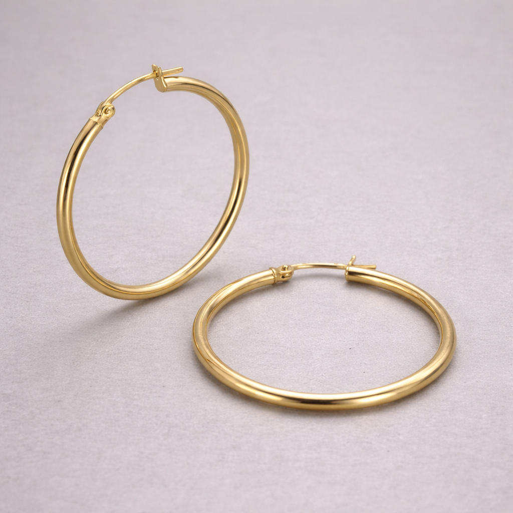 9ct Yellow Gold Hollow Italian 30mm J-Lo style Hoop Earrings
