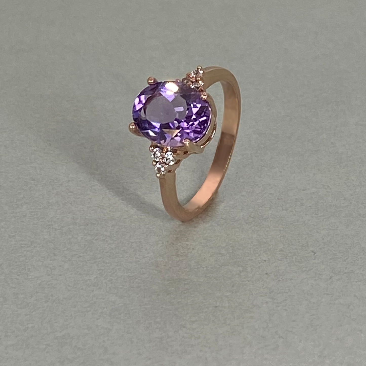 9ct Rose Gold Oval Pink Amethyst & CWS Ring