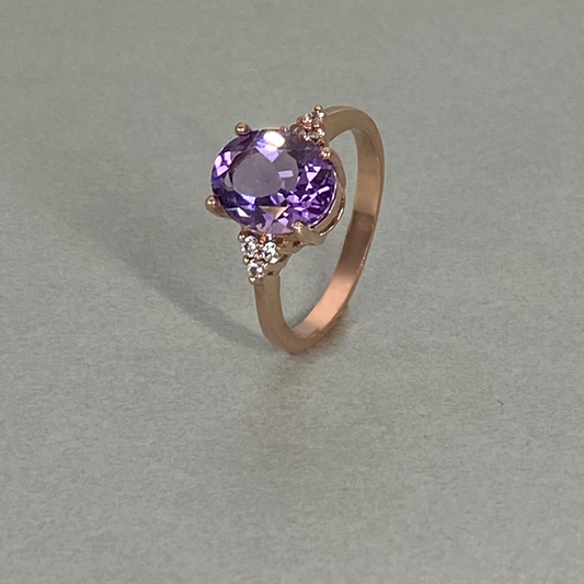 9ct Rose Gold Oval Pink Amethyst & CWS Ring