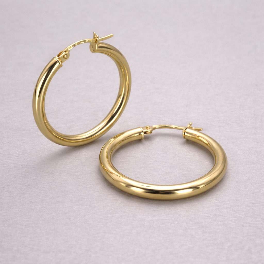 9ct Yellow Gold Hollow Italian 25mm Tube Hoop Earrings