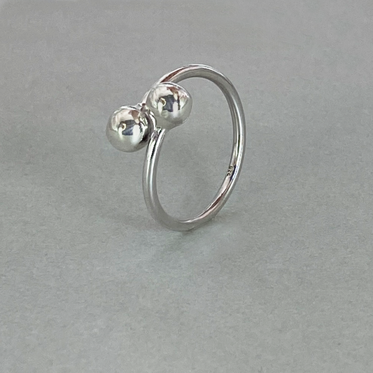 Silver Plain Crossover Two Ball Ring