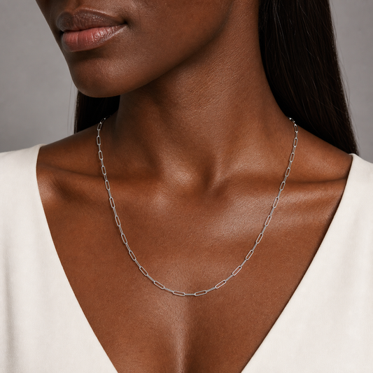 Silver Italian 50cm Anchor Rolund Paperclip Necklace