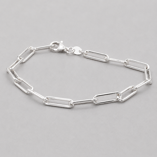 Silver Italian 19cm Anchor Rolund Paperclip Bracelet