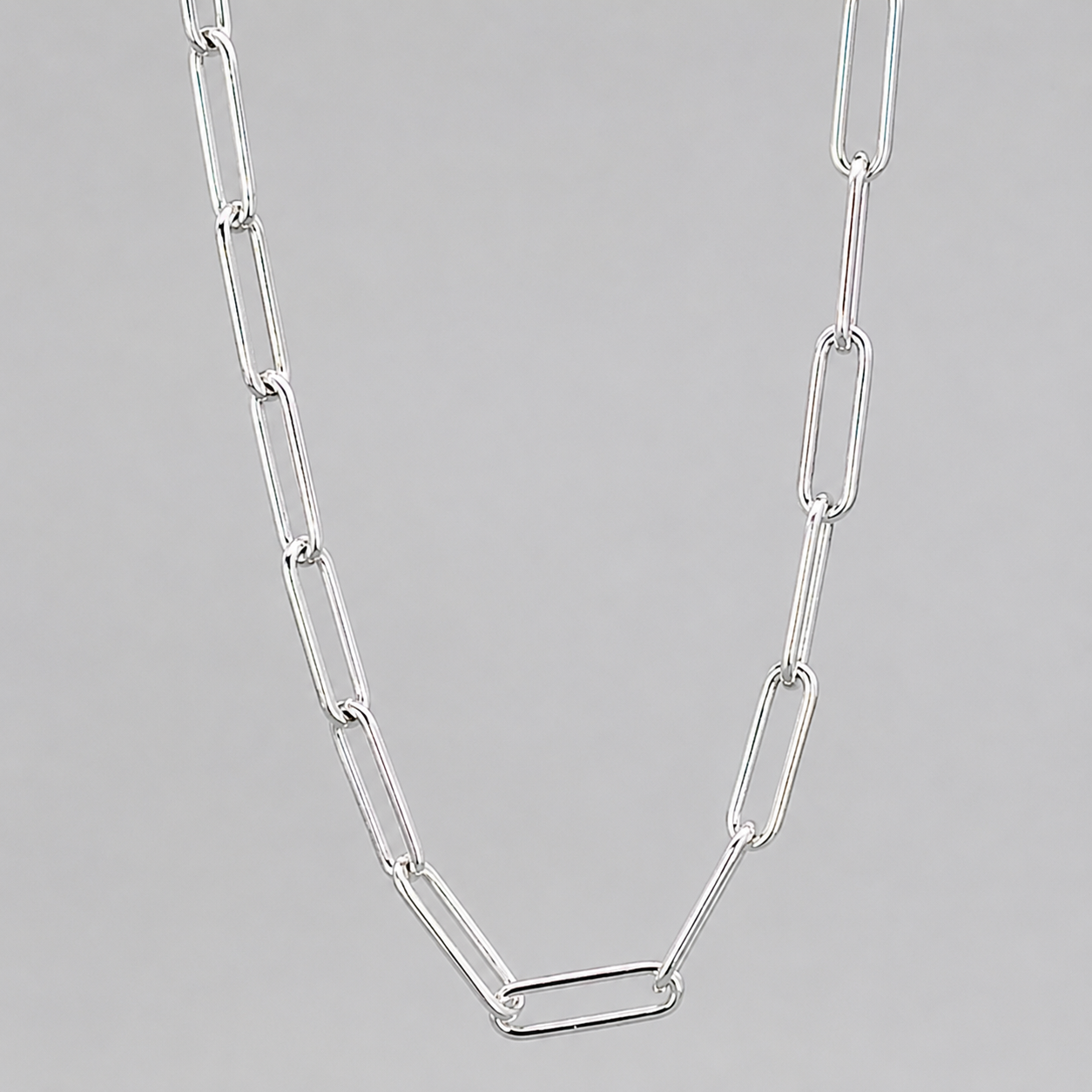 Silver Italian 50cm Anchor Rolund Paperclip Necklace