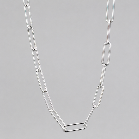 Silver Italian 50cm Anchor Rolund Paperclip Necklace