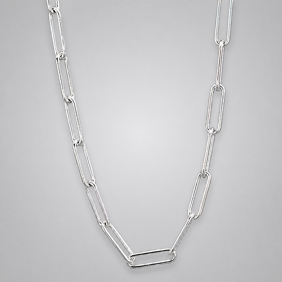 Silver Italian 50cm Anchor Rolund Paperclip Necklace