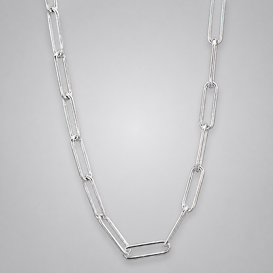 Silver Italian 50cm Anchor Rolund Paperclip Necklace