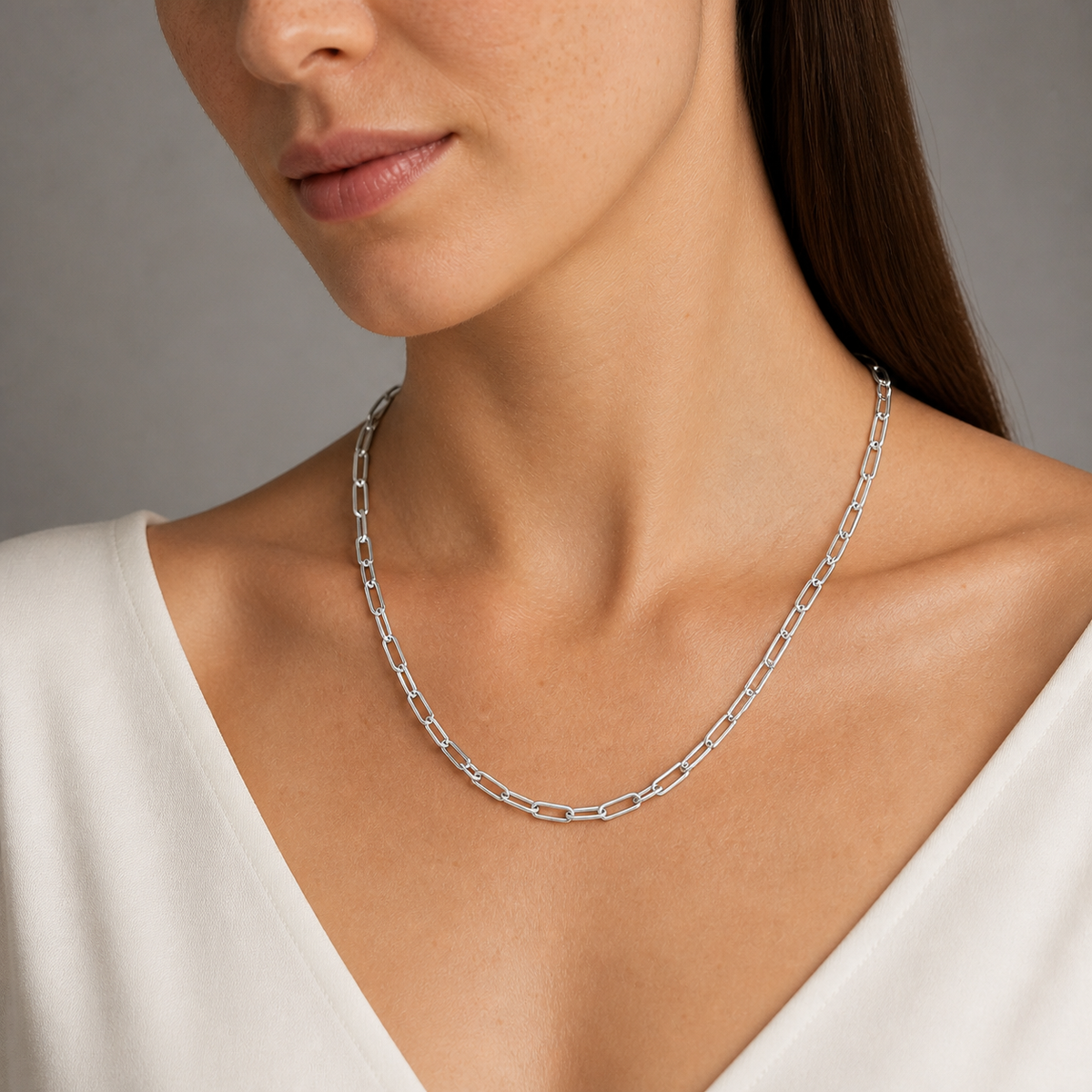 Silver Italian 50cm Anchor Rolund Paperclip Necklace