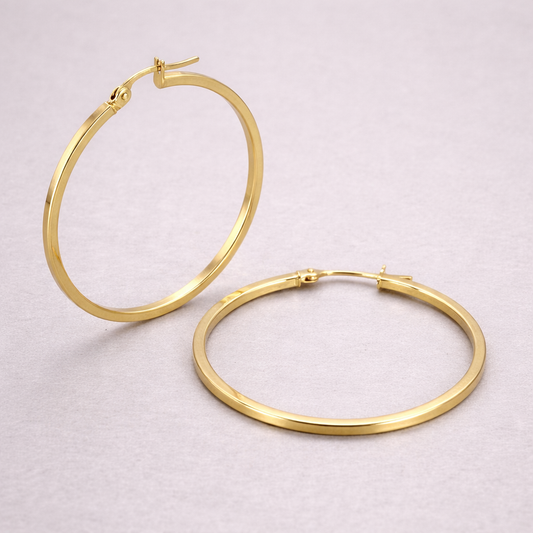 9ct Yellow Gold Hollow Italian 30mm Square Edge Hoop Earrings