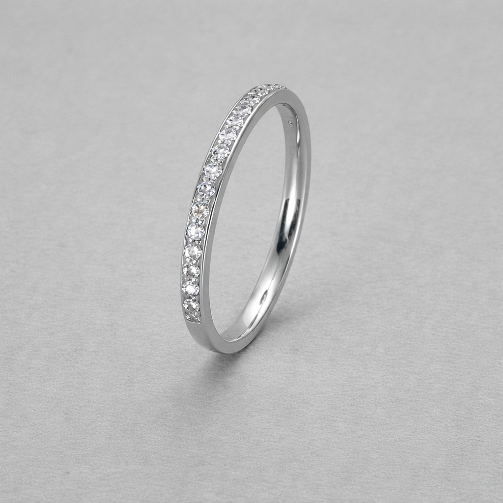 9ct White Gold Cubic Zirconia Straight Side Band - 1.25mm wide  Size N