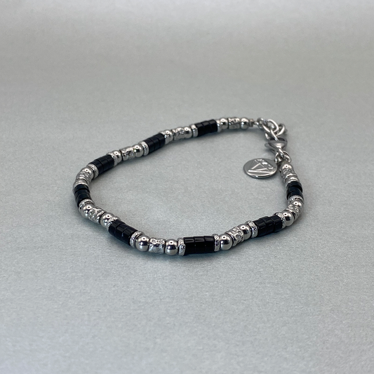 Stainless Steel Onyx Bead Bracelet
