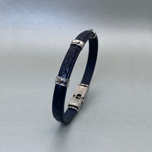 Stainless Steel Blue Leather Bracelet