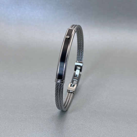 Stainless Steel Cable Bracelet + Black PVD Plate