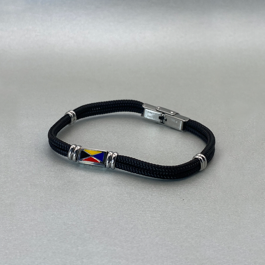 Staniless Steel Black Nautical Rope + Central Enamel Flag Bracelet