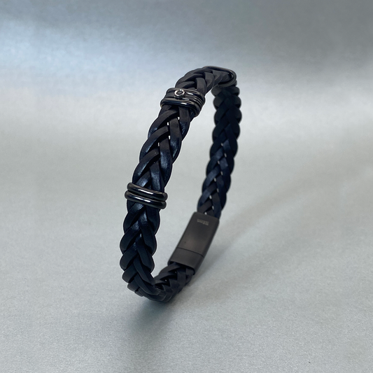 Stainless Steel Black Braided leather & Spinel Stone bracelet