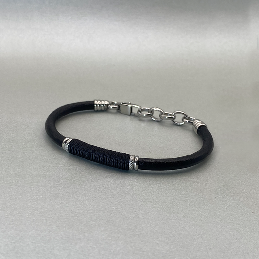 Stainless Steel Black Round Leather Bracelet