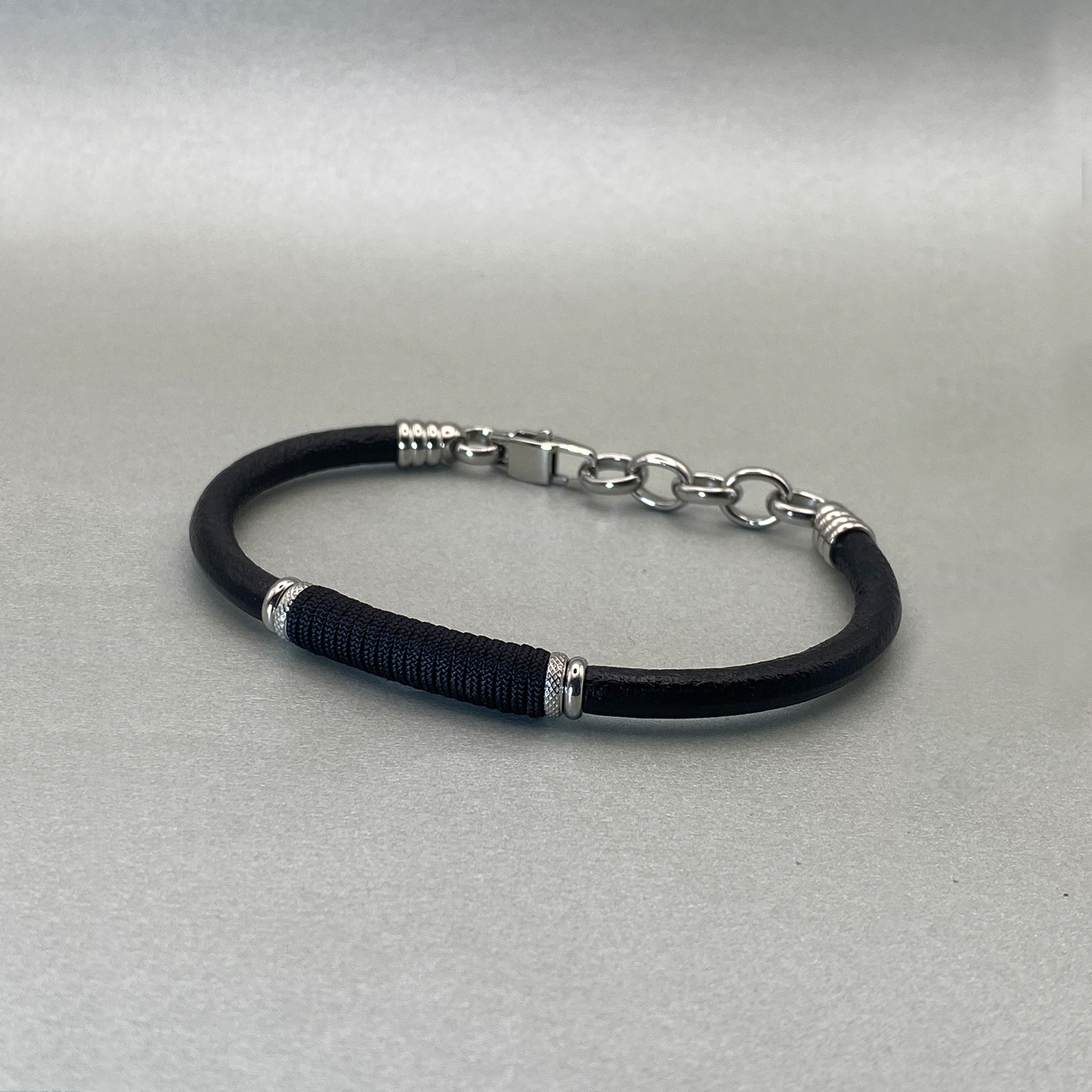 Stainless Steel Black Round Leather Bracelet