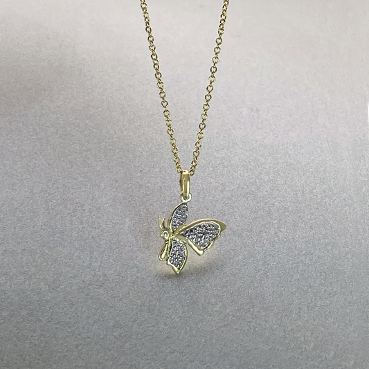 9ct Yellow Gold  Diamond Butterfly Pendant