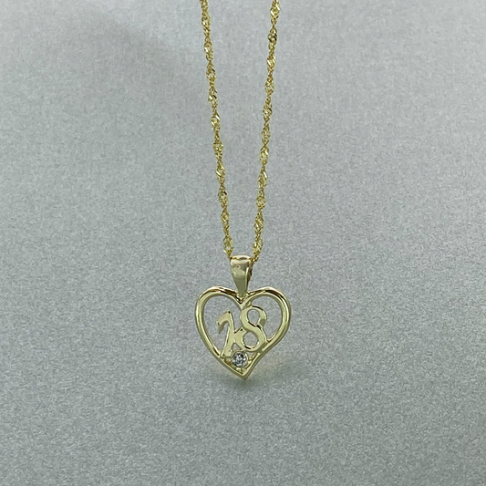 9ct Gold 18 in Heart Pendant with Cubic Zirconia, Including 9ct bonded chain
