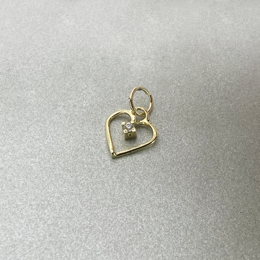 9ct Gold Small Heart Charm with Cubic Zirconia, no chain