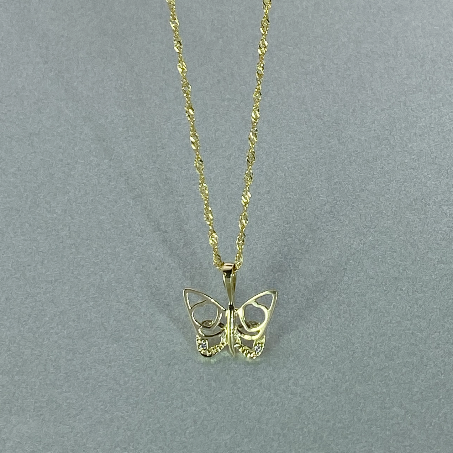 9ct Gold Medium Butterfly Pendant with Cubic Zirconia Includng 9ct bonded Chain