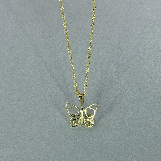 9ct Gold Medium Butterfly Pendant with Cubic Zirconia Includng 9ct bonded Chain