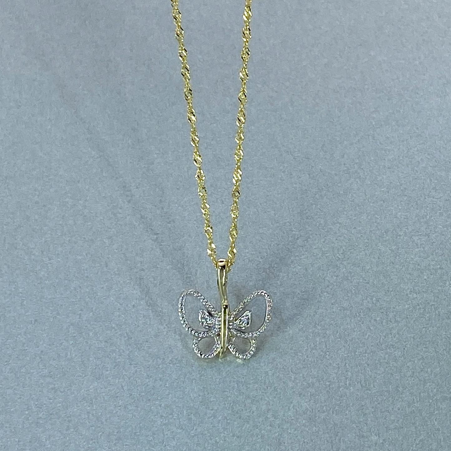 9ct Gold Medium Butterfly Pendant with Cubic Zirconia, Including 9ct bonded chain