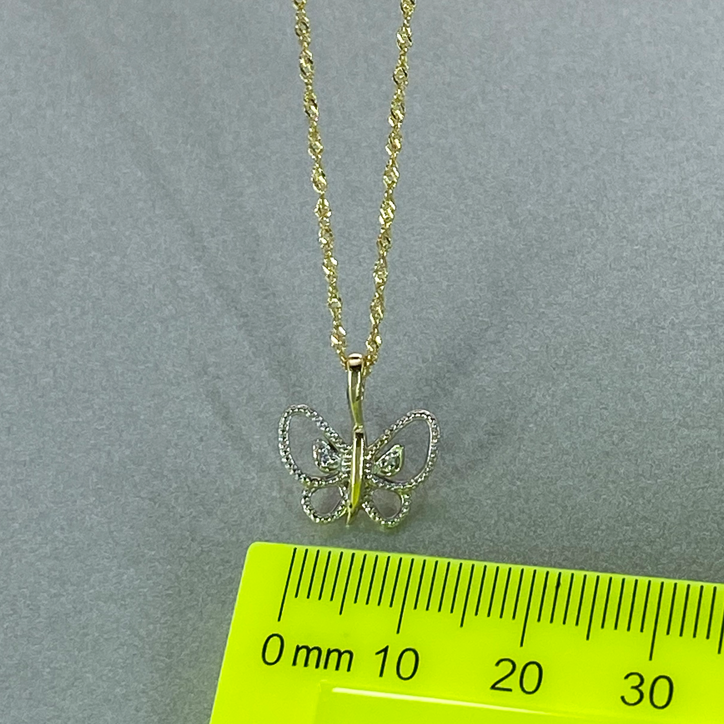 9ct Gold Medium Butterfly Pendant with Cubic Zirconia, Including 9ct bonded chain