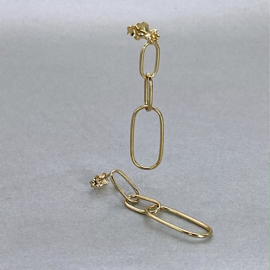 9ct Yellow Gold Hollow Italian Paperclip Drop style Earrings