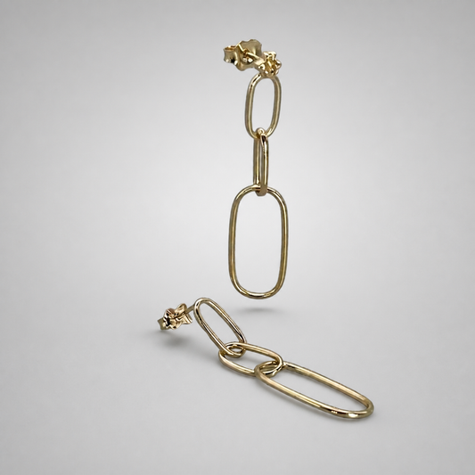 9ct Yellow Gold Hollow Italian Paperclip Drop style Earrings