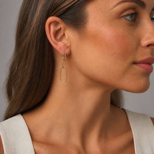 9ct Yellow Gold Hollow Italian Paperclip Drop style Earrings