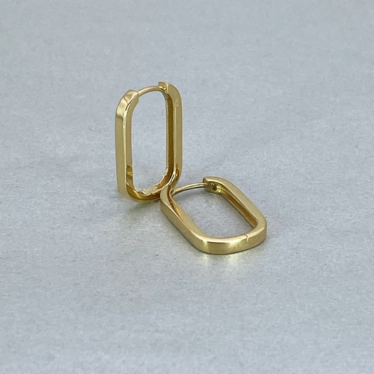 9ct Yellow Gold Hollow Italian Rounded Rectangular Squared edge Huggie style Earrings