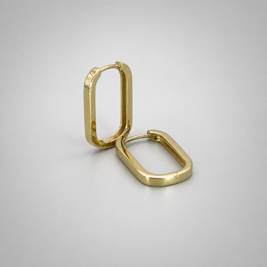 9ct Yellow Gold Hollow Italian Rounded Rectangular Squared edge Huggie style Earrings