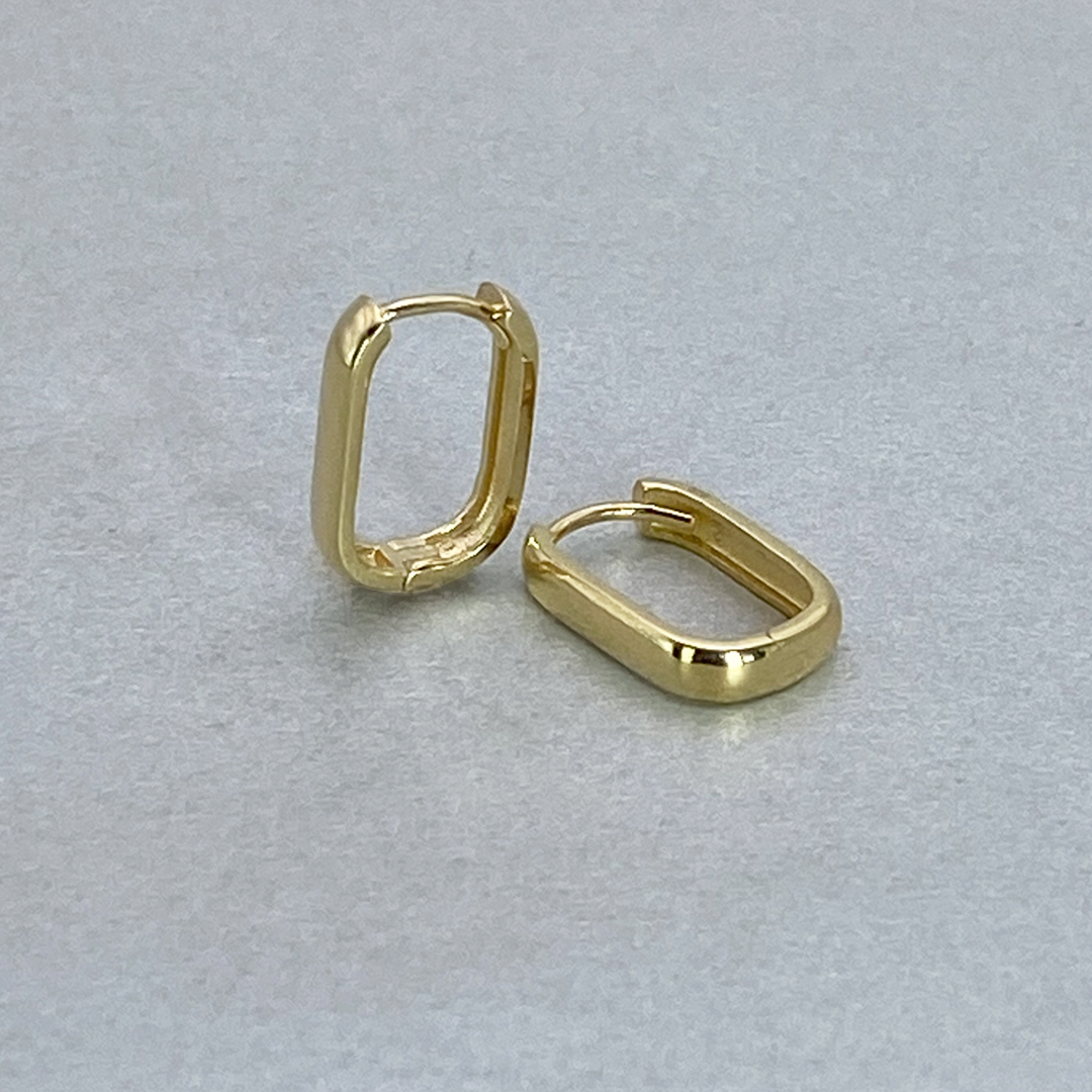 9ct Yellow Gold Hollow Italian Rounded Rectangular Squared edge Huggie style Earrings