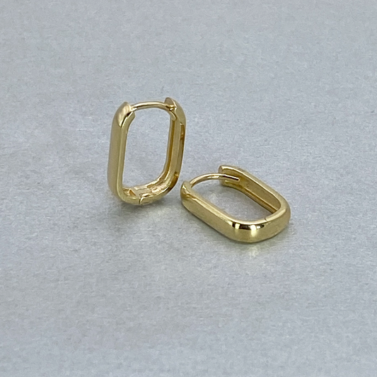 9ct Yellow Gold Hollow Italian Rounded Rectangular Squared edge Huggie style Earrings