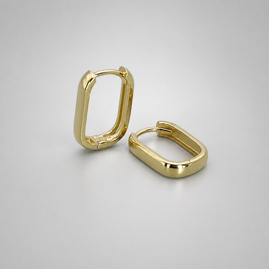 9ct Yellow Gold Hollow Italian Rounded Rectangular Squared edge Huggie style Earrings