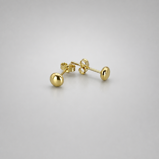 9ct Yellow Gold Hollow Italian 4mm Round Button style Stud Earrings